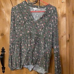 Love Fire XL Green Floral Blouse